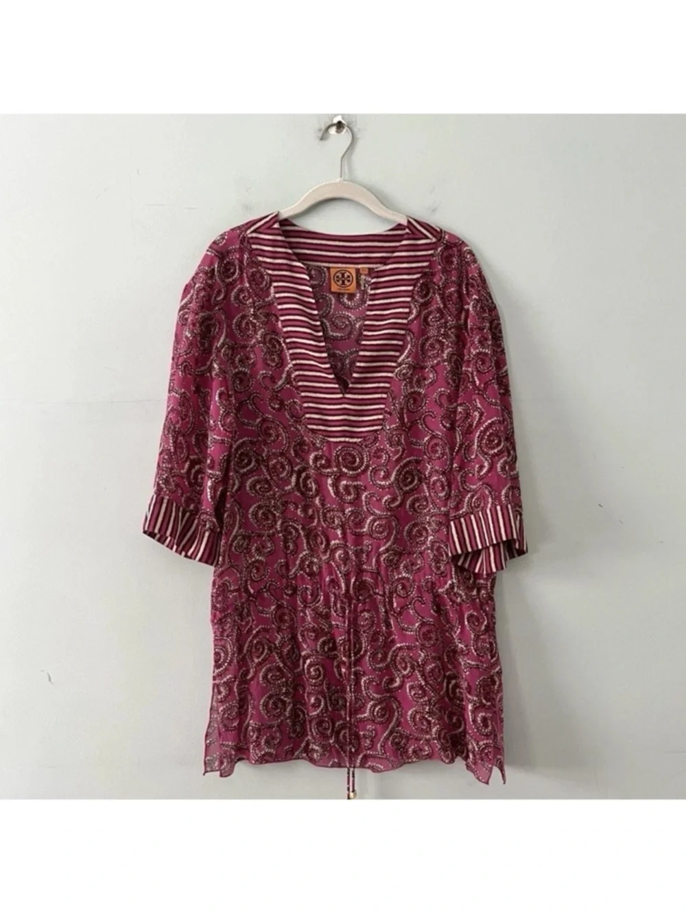 Tory‎ Burch Sapello Silk Magenta Paisley Floral Coverup Tunic Top